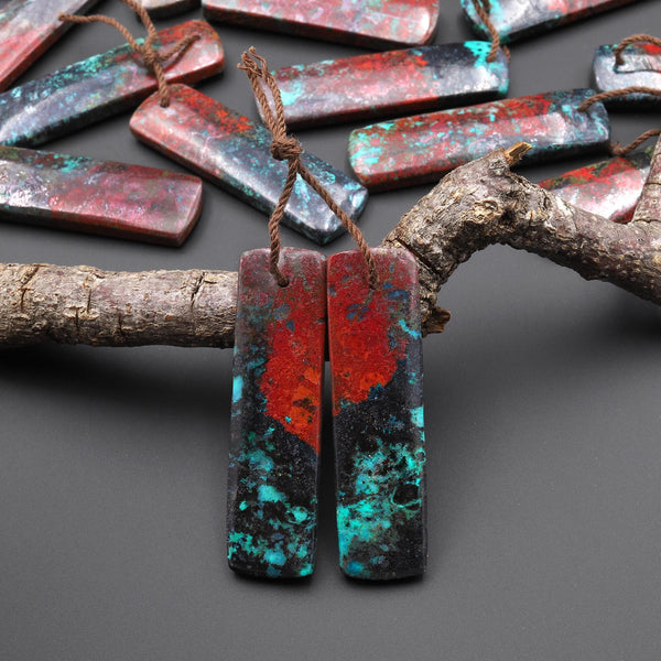 Natural Sonora Sunrise Red Cuprite Rectangle Earring Pair Drilled Matched Gemstone Beads A44
