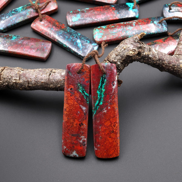 Natural Sonora Sunrise Red Cuprite Rectangle Earring Pair Drilled Matched Gemstone Beads A88