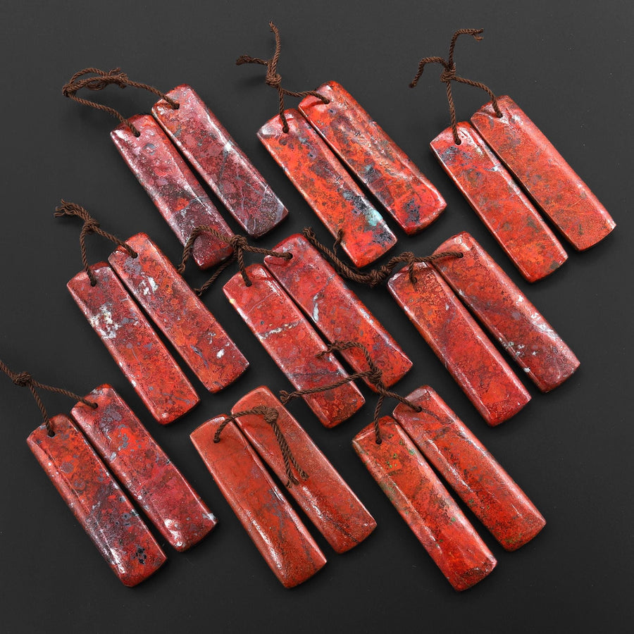 Rare Natural Sonora Sunrise Red Cuprite Rectangle Earring Pair Drilled Matched Gemstone Beads