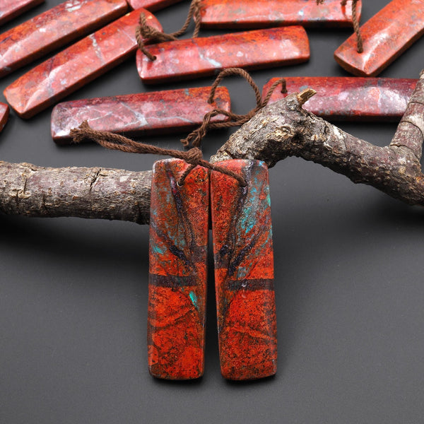 Rare Natural Sonora Sunrise Red Cuprite Rectangle Earring Pair Drilled Matched Gemstone Beads A1