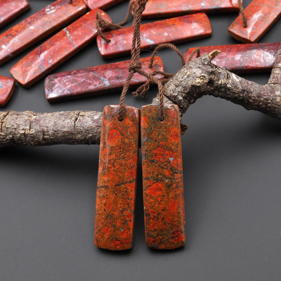 Rare Natural Sonora Sunrise Red Cuprite Rectangle Earring Pair Drilled Matched Gemstone Beads
