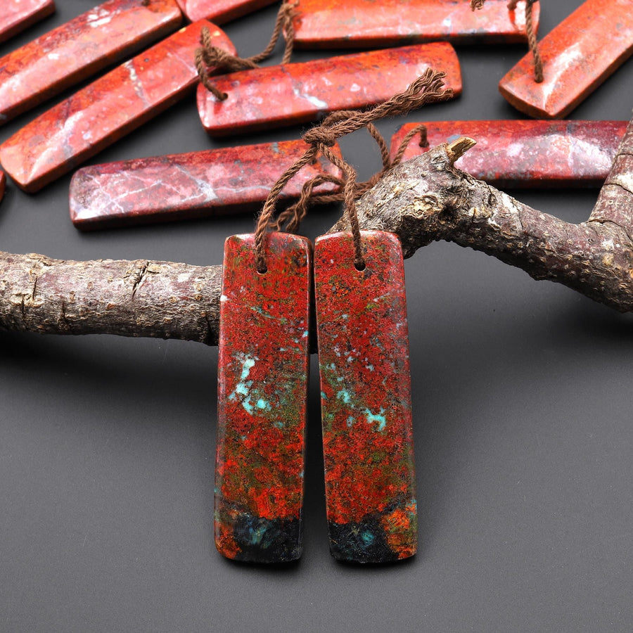 Rare Natural Sonora Sunrise Red Cuprite Rectangle Earring Pair Drilled Matched Gemstone Beads