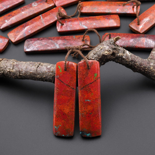 Rare Natural Sonora Sunrise Red Cuprite Rectangle Earring Pair Drilled Matched Gemstone Beads A2