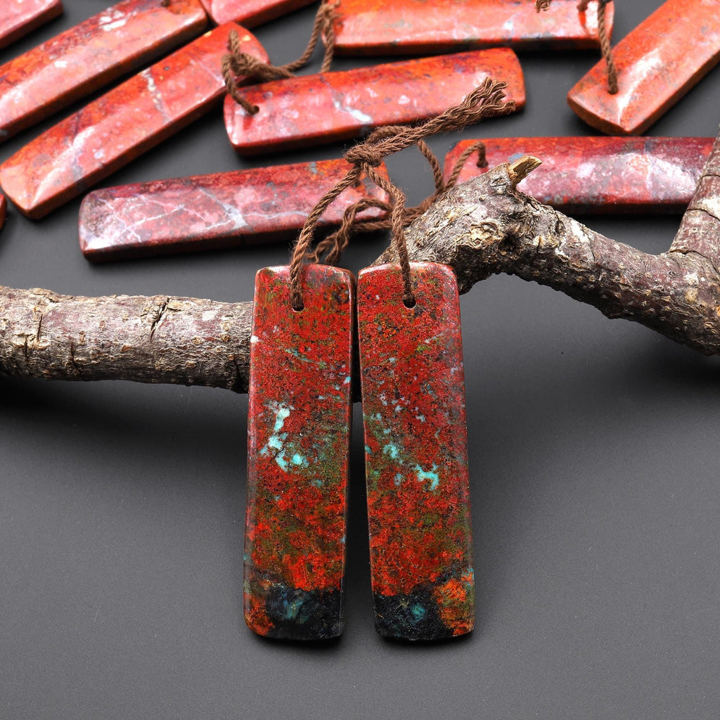 Rare Natural Sonora Sunrise Red Cuprite Rectangle Earring Pair Drilled Matched Gemstone Beads A3