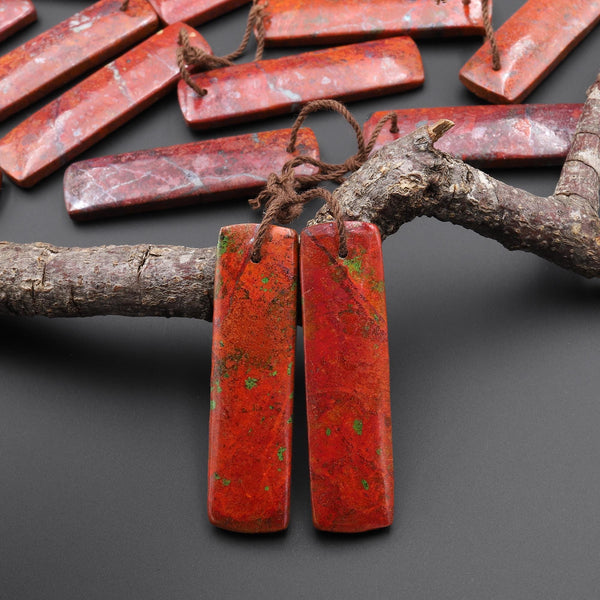 Rare Natural Sonora Sunrise Red Cuprite Rectangle Earring Pair Drilled Matched Gemstone Beads A4