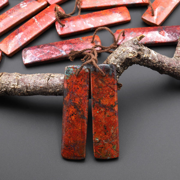 Rare Natural Sonora Sunrise Red Cuprite Rectangle Earring Pair Drilled Matched Gemstone Beads A7