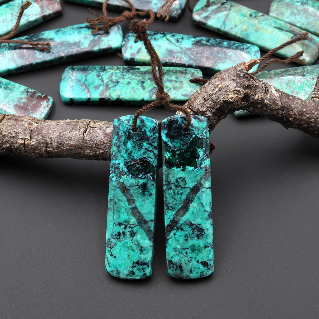 Rare Natural Green Blue Sonora Sunrise Cuprite Rectangle Earring Pair Drilled Matched Gemstone Beads A1