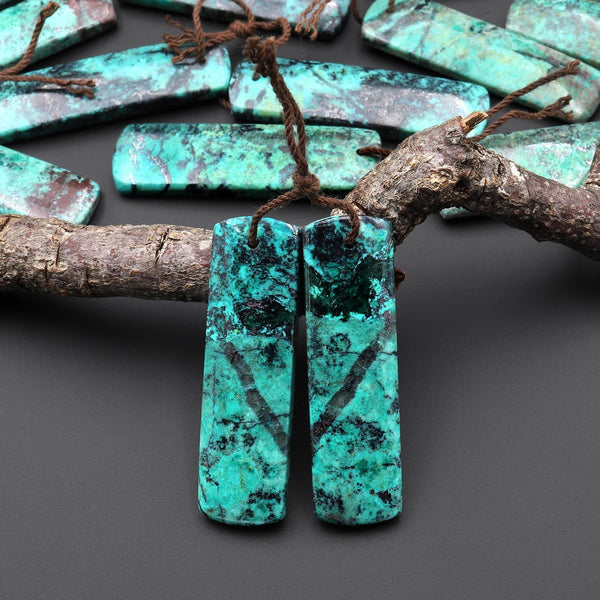 Rare Natural Green Blue Sonora Sunrise Cuprite Rectangle Earring Pair Drilled Matched Gemstone Beads A1