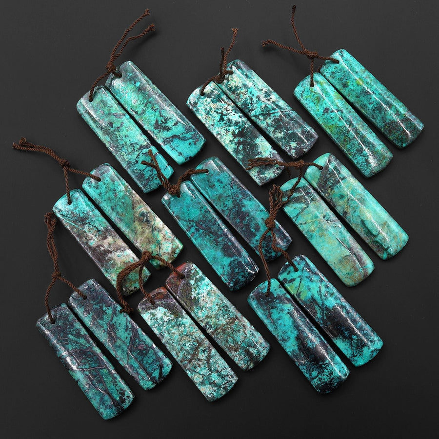 Rare Natural Green Blue Sonora Sunrise Cuprite Rectangle Earring Pair Drilled Matched Gemstone Beads