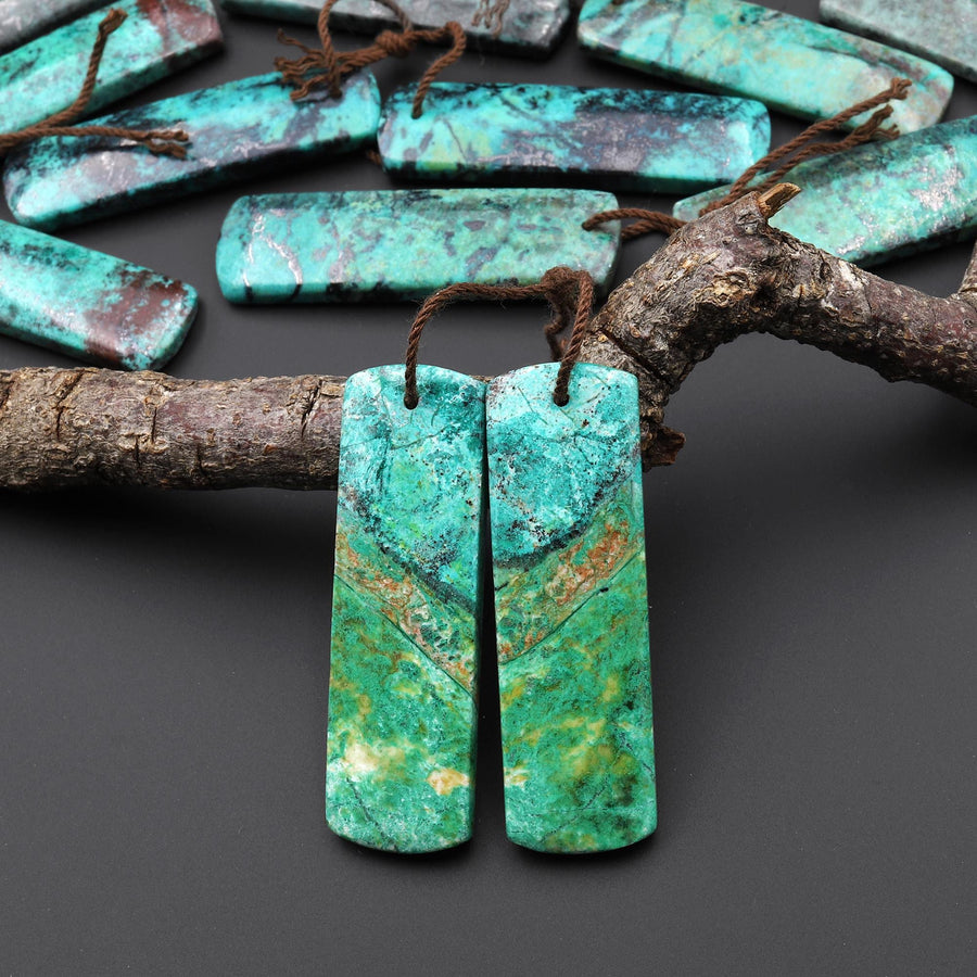 Rare Natural Green Blue Sonora Sunrise Cuprite Rectangle Earring Pair Drilled Matched Gemstone Beads