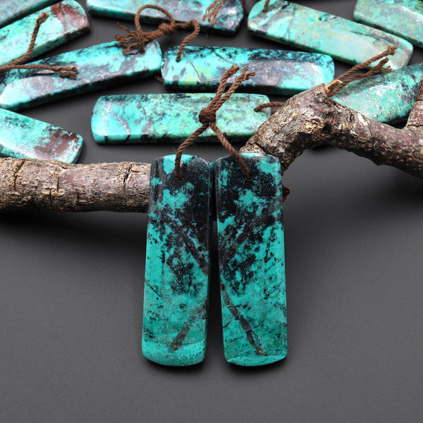 Rare Natural Green Blue Sonora Sunrise Cuprite Rectangle Earring Pair Drilled Matched Gemstone Beads A2