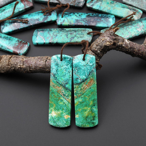 Rare Natural Green Blue Sonora Sunrise Cuprite Rectangle Earring Pair Drilled Matched Gemstone Beads A9