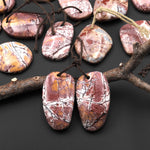 Natural Sonora Dendritic Rhyolite Jasper Freeform Oval Drop Shape Earring Drilled Gemstone Matched Beads Pair From Mexico