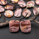 Natural Sonora Dendritic Rhyolite Jasper Freeform Oval Drop Shape Earring Drilled Gemstone Matched Beads Pair From Mexico