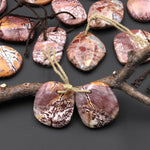 Natural Sonora Dendritic Rhyolite Jasper Freeform Oval Drop Shape Earring Drilled Gemstone Matched Beads Pair From Mexico