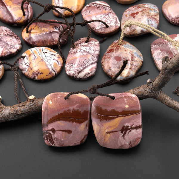 Natural Sonora Dendritic Rhyolite Jasper Freeform Oval Drop Shape Earring Drilled Gemstone Matched Beads Pair From Mexico A8