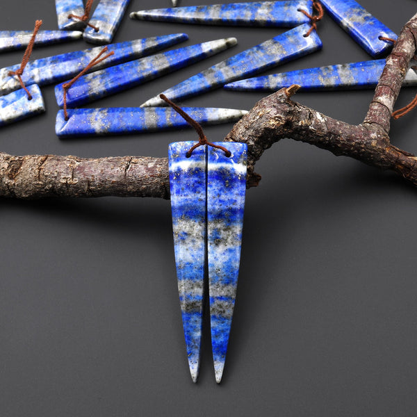 Natural Denim Blue Lapis Earring Pair Modern Long Dagger Triangle Matched Gemstone Beads A2