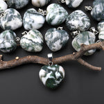 Small Natural Green Tree Agate Puffy Heart Pendant