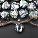 Small Natural Green Tree Agate Puffy Heart Pendant