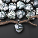 Small Natural Green Tree Agate Puffy Heart Pendant