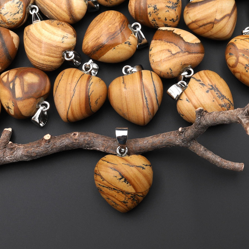 Small Natural African Queen Picture Jasper Puffy Heart Pendant A5
