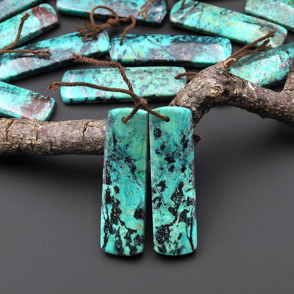 Rare Natural Green Blue Sonora Sunrise Cuprite Rectangle Earring Pair Drilled Matched Gemstone Beads