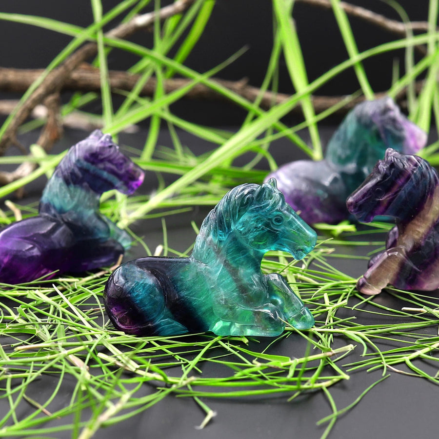Hand-Carved Natural Fluorite Horse Figurine Crystal Miniature