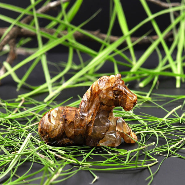 Hand-Carved Natural Golden Healer Quartz Horse Figurine Crystal Miniature