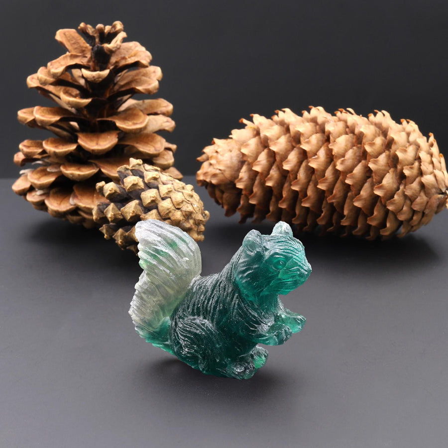 Hand-Carved Natural Fluorite Squirrel Figurine Crystal Miniature