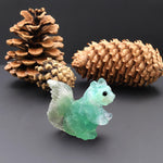 Hand-Carved Natural Fluorite Squirrel Figurine Crystal Miniature
