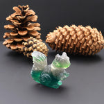Hand-Carved Natural Fluorite Squirrel Figurine Crystal Miniature
