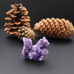 Hand-Carved Natural Lilac Purple Squirrel Figurine Crystal Miniature