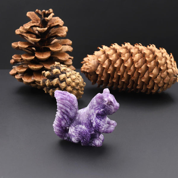 Hand-Carved Natural Lilac Purple Squirrel Figurine Crystal Miniature