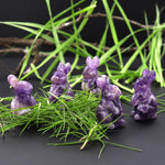 Hand-Carved Natural Purple Chevron Amethyst Bunny Rabbit Figurine Crystal Miniature