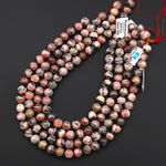 Natural Reddish Pink Rhodochrosite Beads Round 4mm 5mm 6mm 7mm 8mm 10mm Gemstone W Black Iron Matrix 15.5" Strand