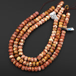 AAA Natural Fossil Coral Smooth Rondelle Beads 12mm Vibrant Golden Orange Red 15.5"