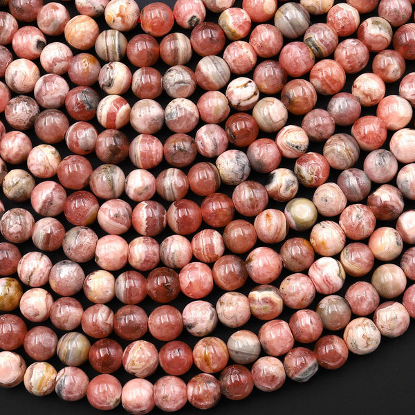Natural Pink Rhodochrosite 5mm 6mm Smooth Round Beads 15.5" Strand