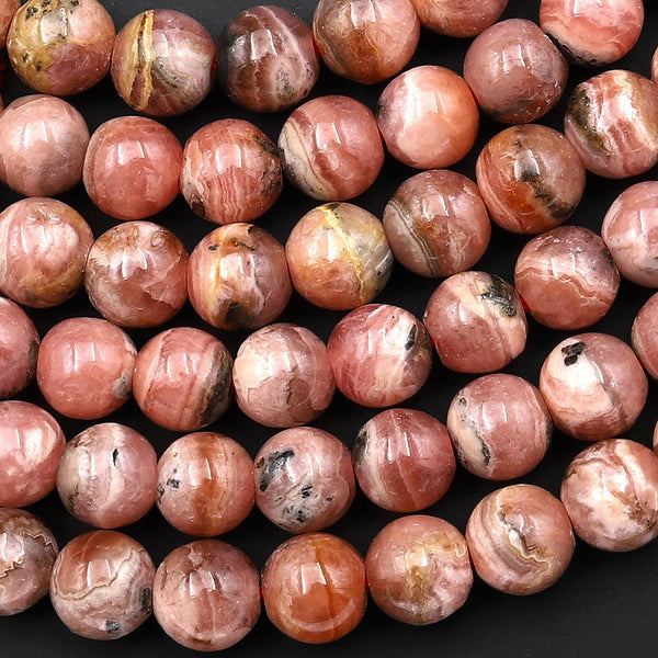Natural Pink Rhodochrosite 4mm 5mm 6mm 7mm Smooth Round Beads 15.5" Strand