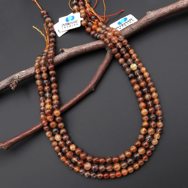 Rare Natural Golden Red Rutile Quartz 5mm 6mm Round Beads 15.5" Strand