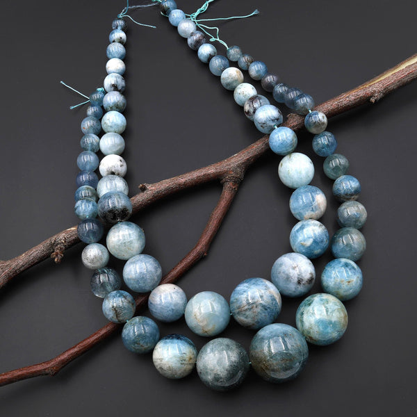Graduated Large Natural Blue Aquamarine Smooth Round 9mm 25mm Beads Gemstone 18" Strand