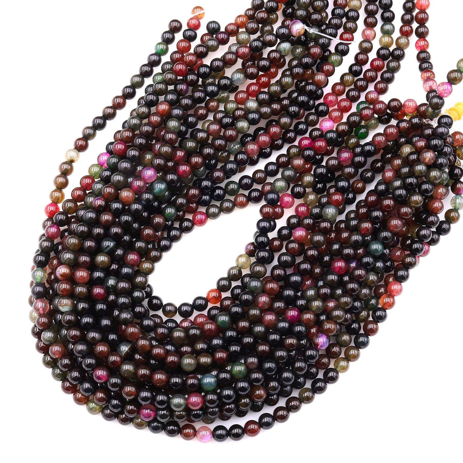 Multicolor Earthy Brown Dark Pink Forest Green Agate 6mm Smooth Round Beads 15.5" Strand