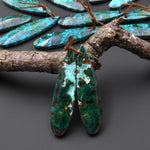 Rare Natural Malachite Chrysocolla Teardrop Earring Pair Drilled Matched Gemstone Beads From Australia