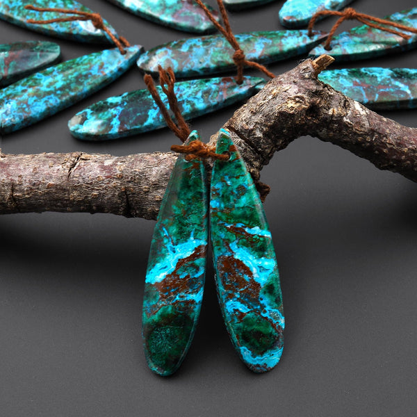 Rare Natural Malachite Chrysocolla Teardrop Earring Pair Drilled Matched Gemstone Beads From Australia