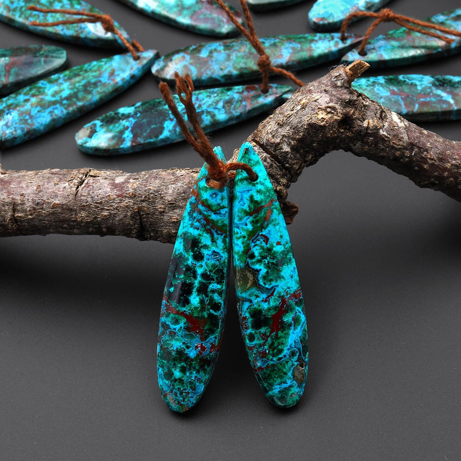 Rare Natural Malachite Chrysocolla Teardrop Earring Pair Drilled Matched Gemstone Beads From Australia