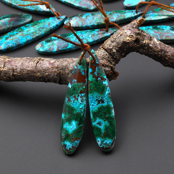 Rare Natural Malachite Chrysocolla Teardrop Earring Pair Drilled Matched Gemstone Beads From Australia A2