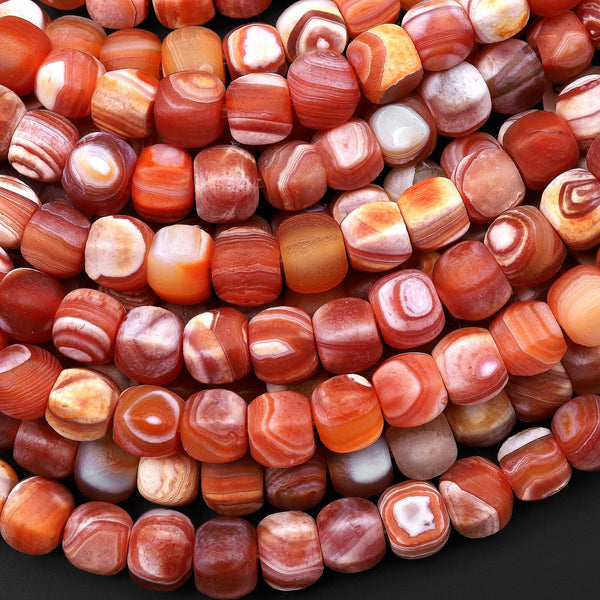 Large Hole Beads Natural Tibetan Fire Agate Beads 10mm Hexagon Cube Aka Orange Red Dragon Agate 8" Strand