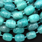 AAA Large Hole Beads Natural Peruvian Amazonite Smooth Barrel Cylinder Drum 8" Strand