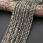 AAA Natural Iron Pyrite Faceted 4mm Cube Beads Diamond Cut Gemstone 15.5" Strand
