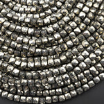 AAA Natural Iron Pyrite Faceted 4mm Cube Beads Diamond Cut Gemstone 15.5" Strand