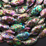 AAA Large Natural Abalone Beads Puffy Oval Nugget Nuggets 15.5" Strand